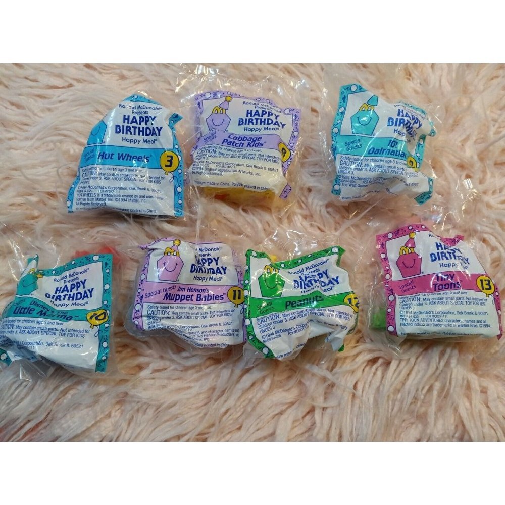 1994 Happy Birthday Train McDonalds Happy Meal Toys  Set of 7 vintage new packs
